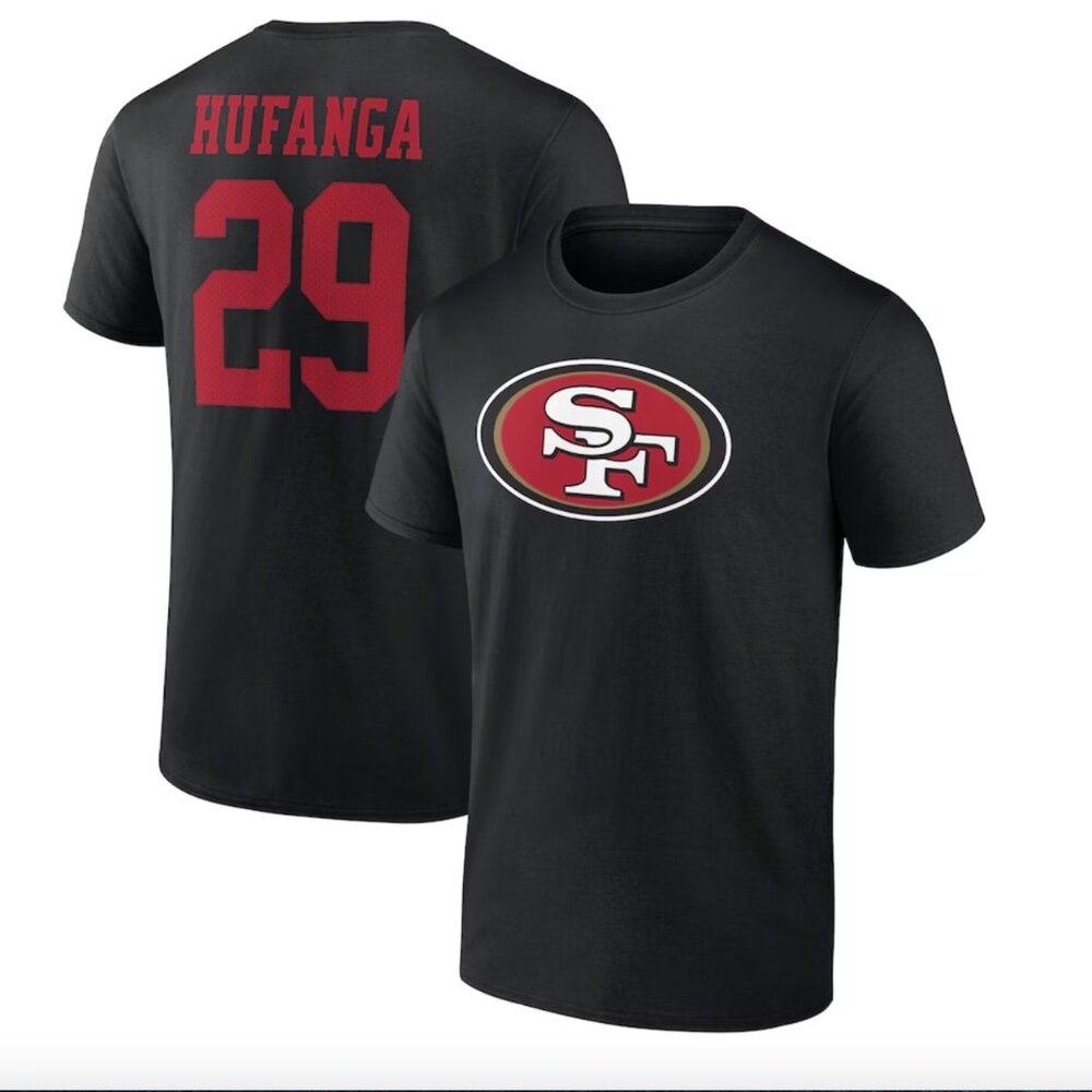 Men's San Francisco 49ers Talanoa Hufanga Fanatics Branded Black T-Shirt. 2XL/XL
